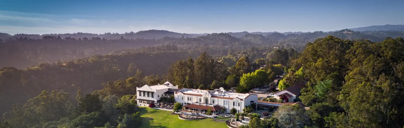 Aerial view of Chaminade Resort surrounded by the Santa Cruz Mountains